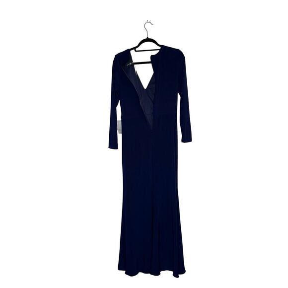 NWT Betsy Adam Cascade Ruffle Maxi Jersey Gown Women's Navy Blue Size 10 - Picture 6 of 8